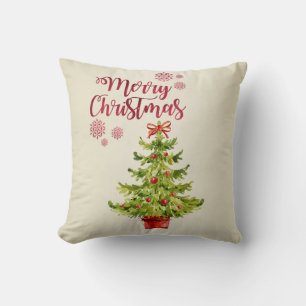 Merry Christmas,Watercolor Christmas Tree Cushion