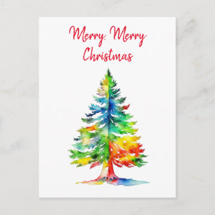 Merry Christmas Watercolor Christmas Tree Postcard