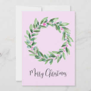 Merry Christmas, watercolor Christmas wreath  Holiday Card