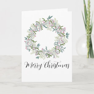 Merry Christmas, watercolor Christmas wreath Holiday Card
