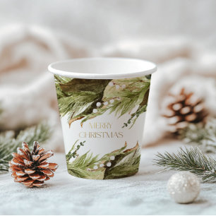 Merry Christmas Watercolor Christmas Wreath  Paper Cups
