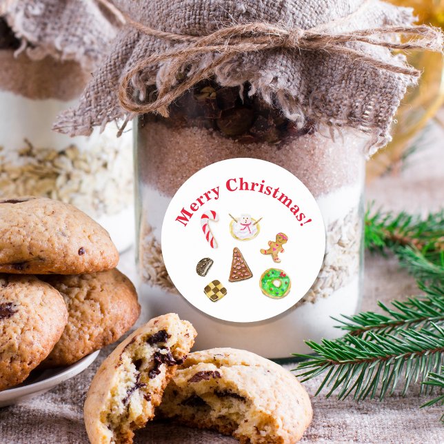 Merry Christmas Watercolor Cookies Classic Round Sticker (Creator Uploaded)