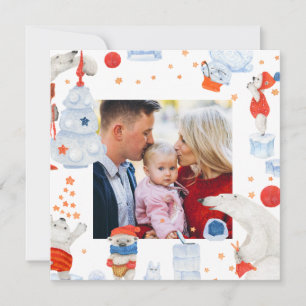 Merry Christmas Watercolor Cute Polar Bear Photo