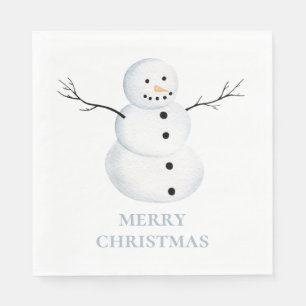 Merry Christmas. Watercolor cute snowman. Holiday Napkin
