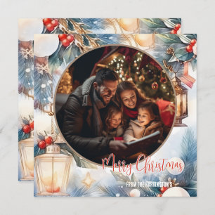 Merry Christmas Watercolor Decorative Photo Card