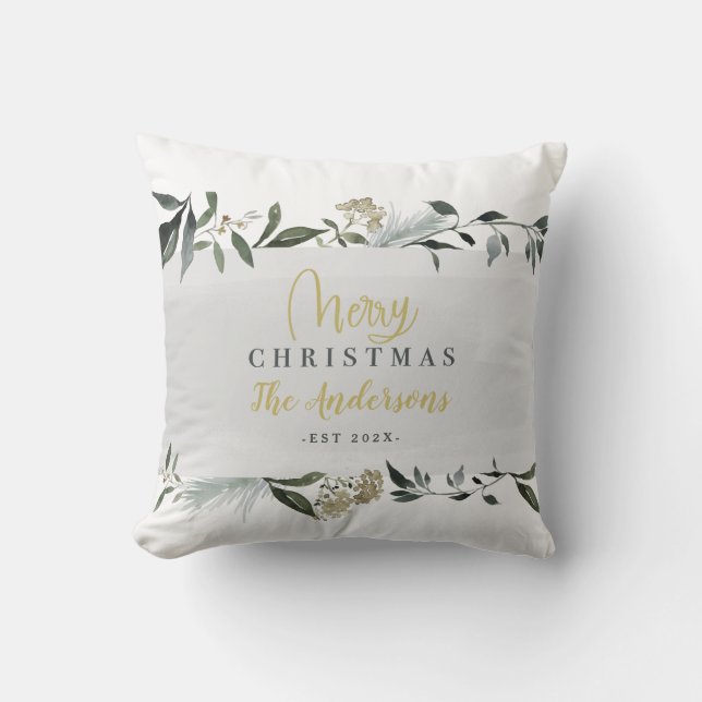 Merry Christmas watercolor family photo Cushion (Front)