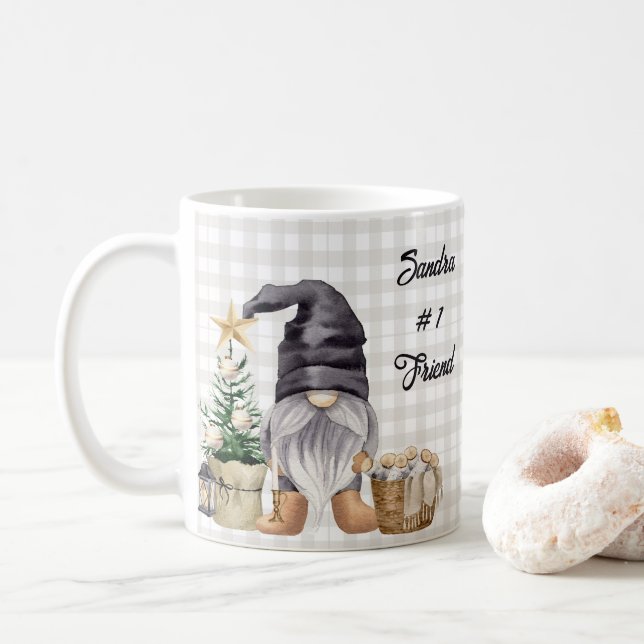 Merry Christmas Watercolor Farmhouse Gnome Coffee Mug (With Donut)