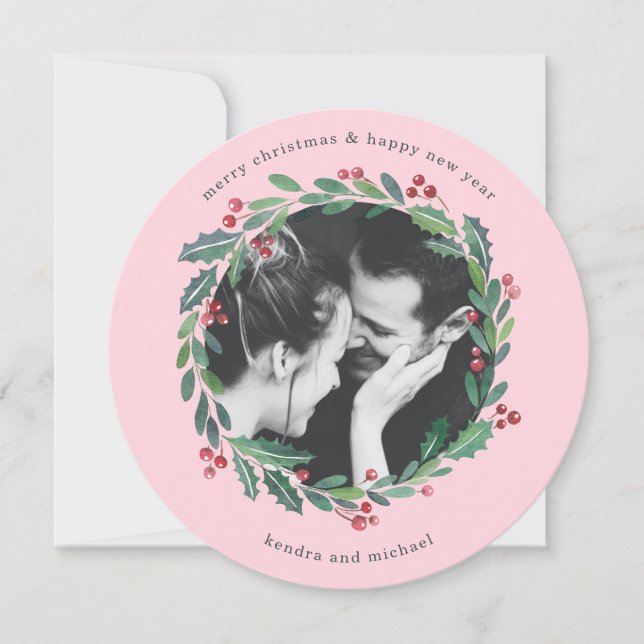 MERRY CHRISTMAS Watercolor Floral Add Your Photo (Front)