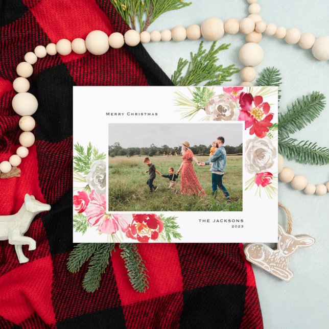 Merry Christmas Watercolor Flower Holiday Postcard (Creator Uploaded)