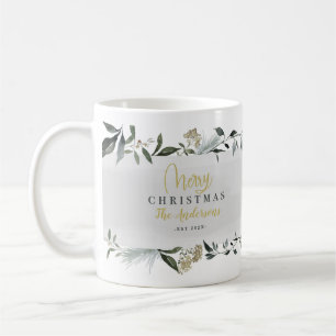 Merry Christmas watercolor foliage Christmas  Coffee Mug