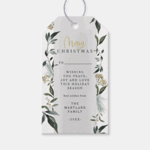 Merry Christmas watercolor foliage Christmas Gift Tags