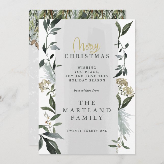 Merry Christmas watercolor foliage eucalyptus Holiday Card (Front/Back)