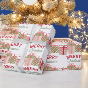 Merry Christmas Watercolor Gifts and Bows Wrapping Paper
