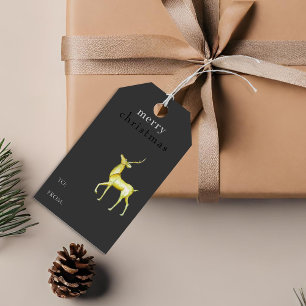 Merry Christmas Watercolor Gold Reindeer Elegant Gift Tags