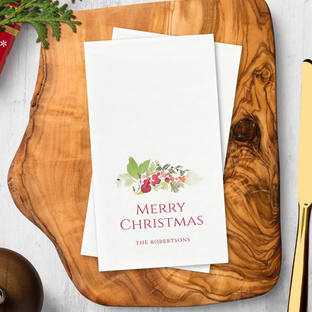 Merry Christmas Watercolor Holly Berry Napkin (Creator Uploaded)