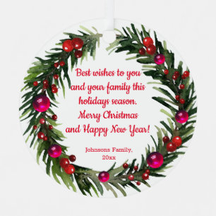 merry christmas watercolor holly greenery wreath metal tree decoration