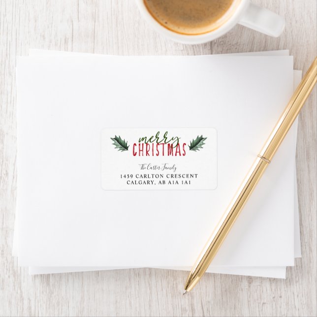 Merry Christmas Watercolor Holly hand lettering Label (Insitu)