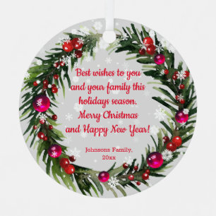 merry christmas watercolor holly wreath snowflakes metal tree decoration