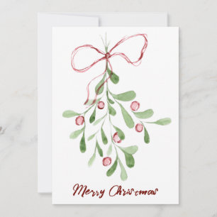 Merry Christmas Watercolor Mistletoe Holiday Card