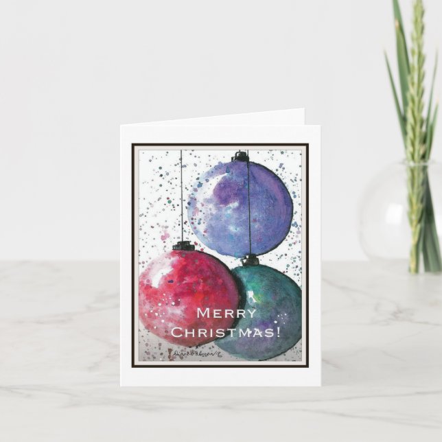 Merry Christmas, Watercolor Ornaments Abstract Art Card (Front)