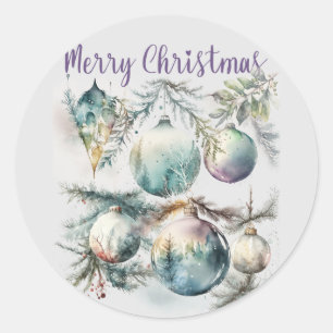 Merry Christmas Watercolor Ornaments Classic Round Sticker