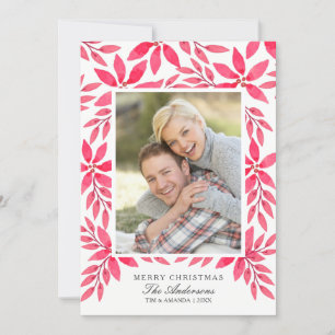 Merry Christmas Watercolor Painted Poinsettia Holiday Card