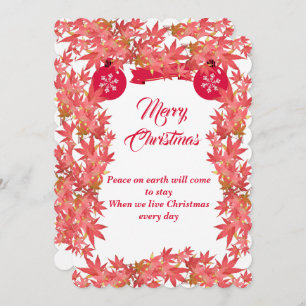 Merry Christmas Watercolor Peach Maple Leaves Holiday Card