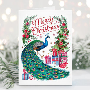Merry Christmas Watercolor Peacock Christmas Card