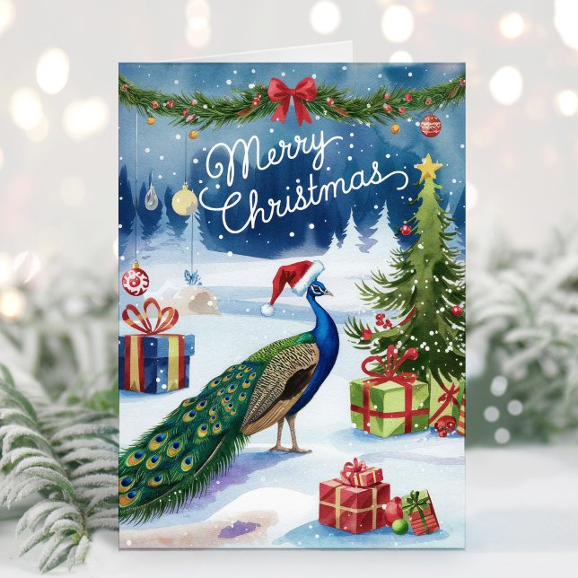 Merry Christmas Watercolor Peacock Christmas Card (Creator Uploaded)