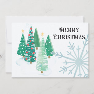 Merry Christmas Watercolor Pine Trees Holiday Card
