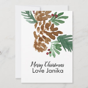 Merry Christmas Watercolor Pinecones Holiday Card