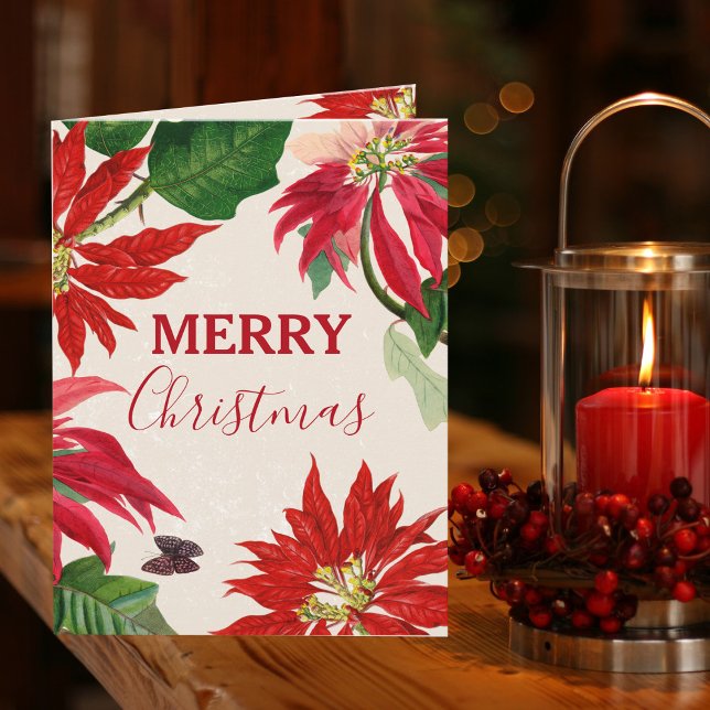 Merry Christmas Watercolor Poinsettia Floral  Card (Merry Christmas Watercolor Poinsettia Floral Card)