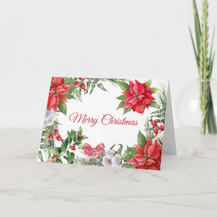 Merry Christmas Watercolor Poinsettia Flowers  Card