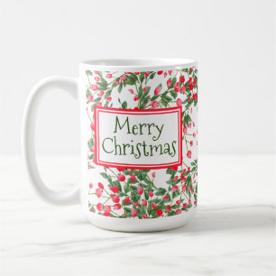 Merry Christmas Watercolor Red Berries Mug