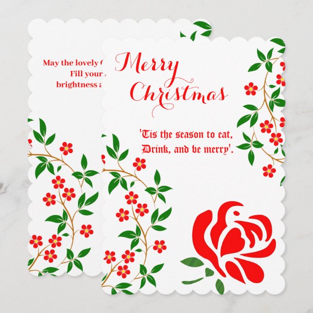 Merry Christmas Watercolor Red Rose Floral  Holiday Card (Front/Back)