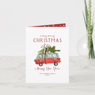 Merry Christmas   Watercolor Red Van Holiday