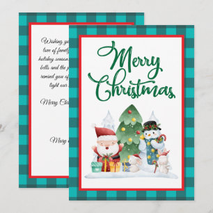 Merry Christmas Watercolor Santa and Snowman Holiday Card