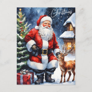 Merry Christmas Watercolor Santa Claus Holiday Postcard