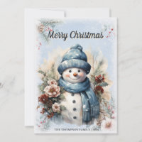 Merry Christmas Watercolor Snowman Winter Holiday