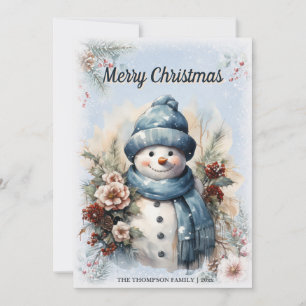 Merry Christmas Watercolor Snowman Winter Holiday Card