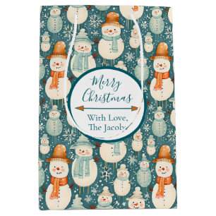 Merry Christmas    Watercolor Snowmen Christmas Medium Gift Bag