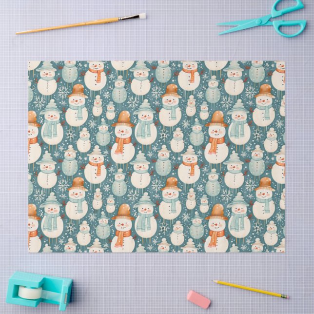 Merry Christmas  | Watercolor Snowmen Christmas Tissue Paper (Craft)