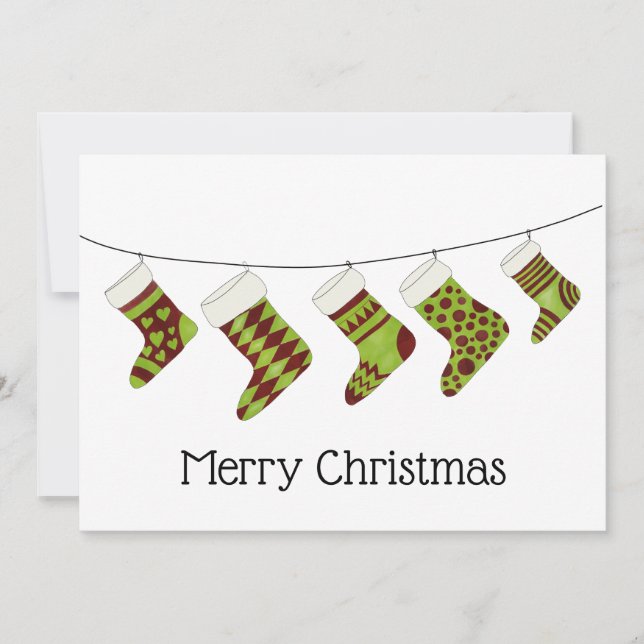 Merry Christmas Watercolor Stockings Holiday Card (Front)