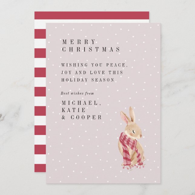 MERRY CHRISTMAS | Watercolor Stripe Scarf Bunny (Front/Back)