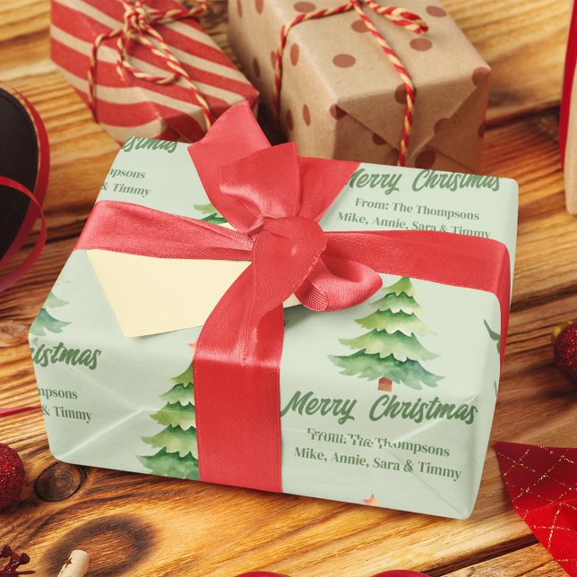 Merry Christmas Watercolor Tree Custom Wrapping Paper Sheet (Creator Uploaded)