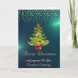 Merry Christmas,Watercolor  Tree, Lights  Company Holiday Card