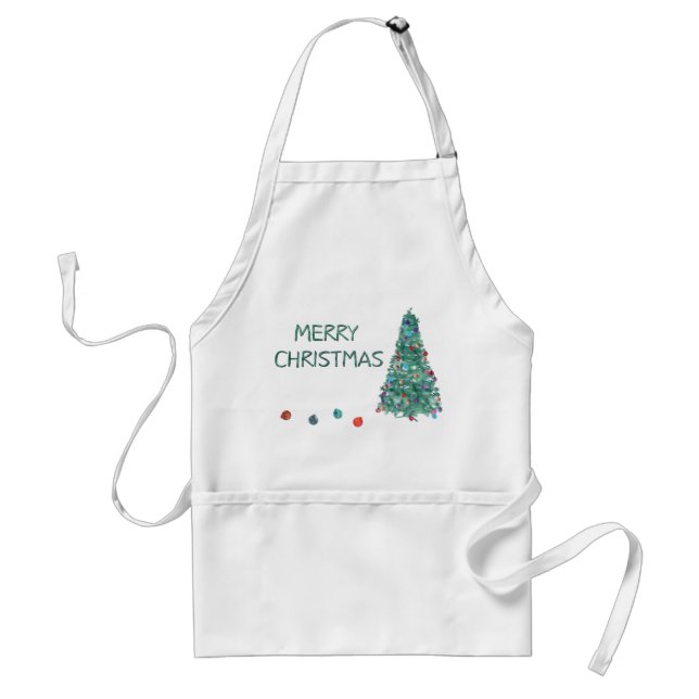 Merry Christmas Watercolor Tree Standard Apron (Front)