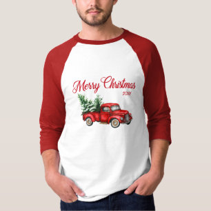 Merry Christmas Watercolor Vintage Red Truck T-Shirt