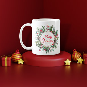 merry christmas watercolor winter greenery chic coffee mug