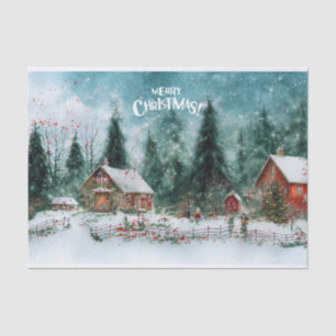 Merry Christmas Watercolor Winter Village  Tissue Paper